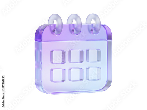 3d glass calendar icon isolated on transparent background