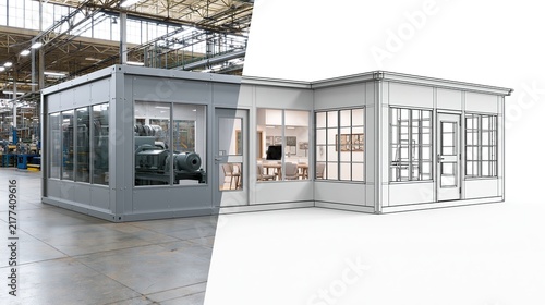 Factory Stock Inspection Room: Metal Structure, Windows, Machinery Inside