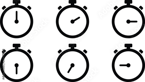 Foto Set of six stopwatch icons showing different time intervals on a white backgroun