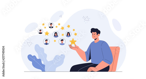 Man Rating People and Stars - Customer Feedback, Employee Evaluation, Talent Selection