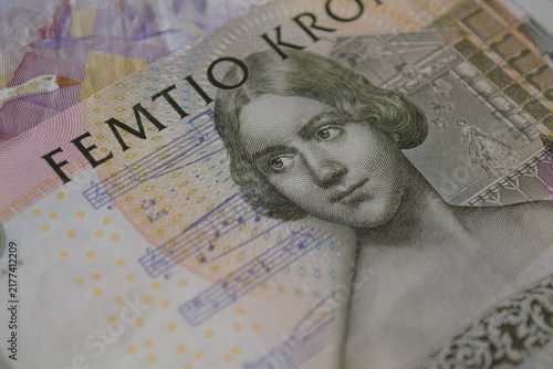 Fotografía Close up of an old fifty Swedish krona banknote featuring portrait of Jenny Lind