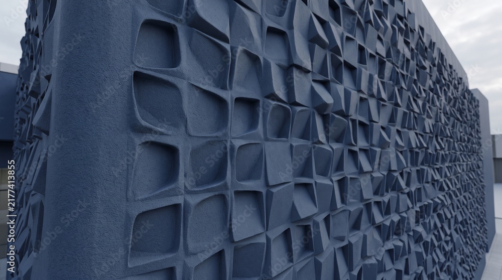 Fototapeta premium Abstract modern dark metal building facade with square grid pattern and geometric shadows