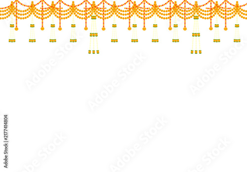 Traditional Indian Marigold Flower Toran Border with Decorative Hanging Garlands, Festive Wedding Ornament