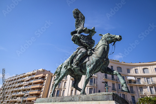 'La Chasse au berkout' statue in Jardins Biovès, Menton, Côte d'Azur, France