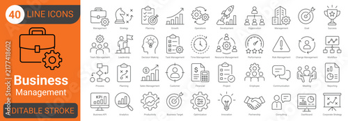 Bild auf Leinwand Business management line icon set with strategy, planning and editable stroke