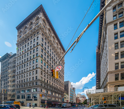 Street intersection with buildings in Greenwich Village New York