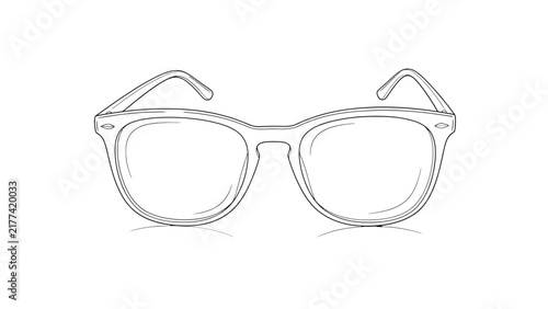 Bild auf Leinwand Black and white outline drawing of classic wayfarer style eyeglasses showing reflection underneath indicating a polished surface or table