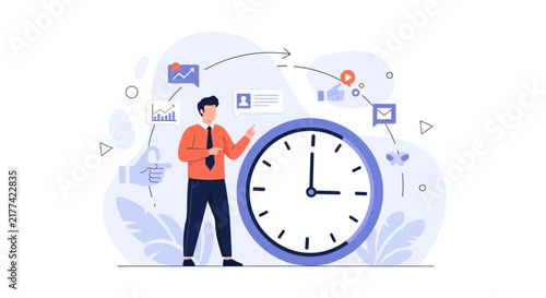 Businessman with Clock, Strategy, Planning, and Time Management Concepts