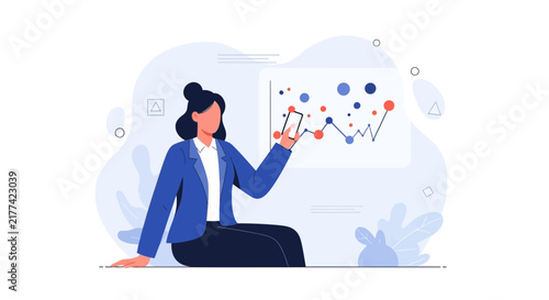 Businesswoman analyzing financial chart on smartphone, data visualization concept