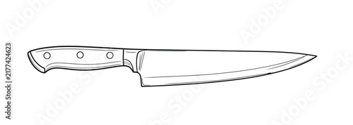 Фотография Knife hand drawn outline illustration for kitchen utensil and culinary tools design isolated on white background professional chef equipment for cooking
