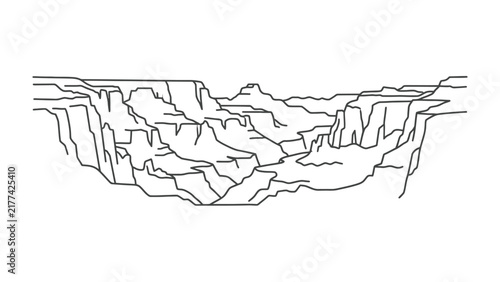 Grand Canyon Outline: A simplified, minimalist line drawing depicts the majestic, layered rock formations of the Grand Canyon, highlighting its dramatic geological structure.