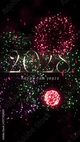 2028 New Year's Eve celebration vertical video design. Typographic design with a fireworks theme, designed for the New Year.