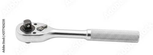 Konstfotografi Chrome vanadium steel ratchet wrench with knurled handle on transparent backgrou