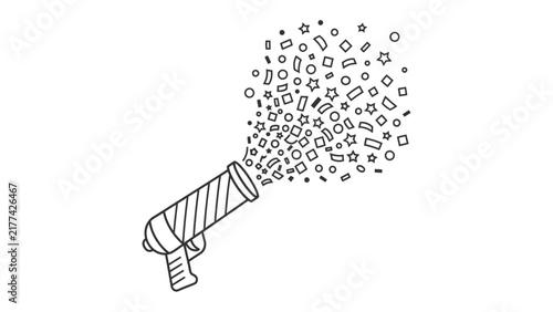 Confetti Cannon Burst: A festive illustration depicts a confetti cannon unleashing a vibrant explosion of star and rectangular shapes into the air, symbolizing celebration and joy.