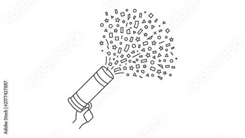 Confetti Popper Celebration: A hand-drawn illustration of a confetti popper exploding with celebratory confetti, symbolizing festivity and joy.