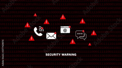 Cyber security warning alert with digital binary code background, and communication data, breach digital threat
