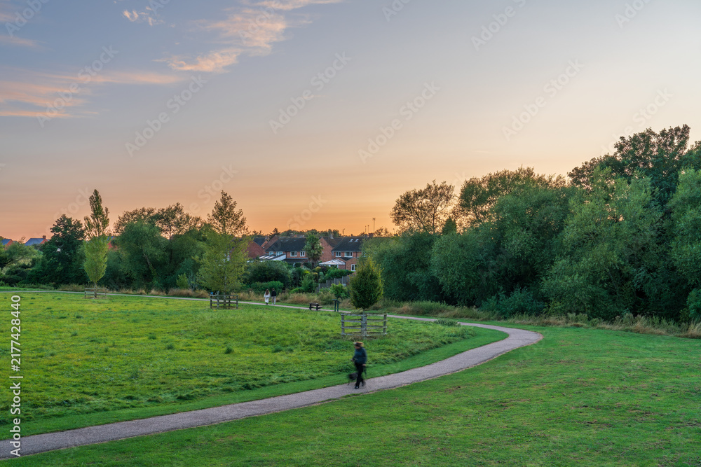 Obraz premium Stony Stratford Nature Reserve at sunrise in England, UK