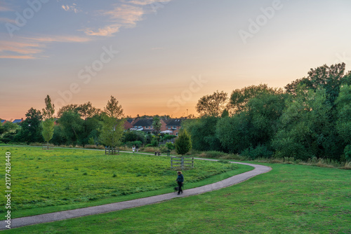 Stony Stratford Nature Reserve at sunrise in England, UK