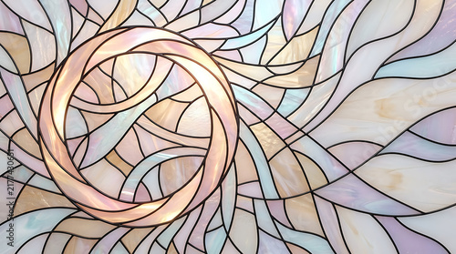 Abstract circular stained glass design with flowing lines