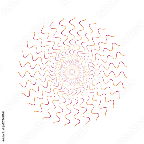 Abstract Wavy Spiral Sunburst Pattern in Pastel Pink and Orange on White Background