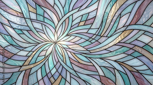 Abstract stained glass pattern with flowing lines and colors