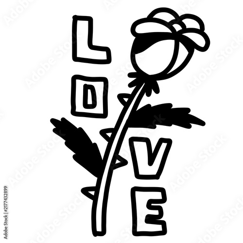 Obraz na plátne Live love vertical lettering entwined with blooming flower, bold black outline a