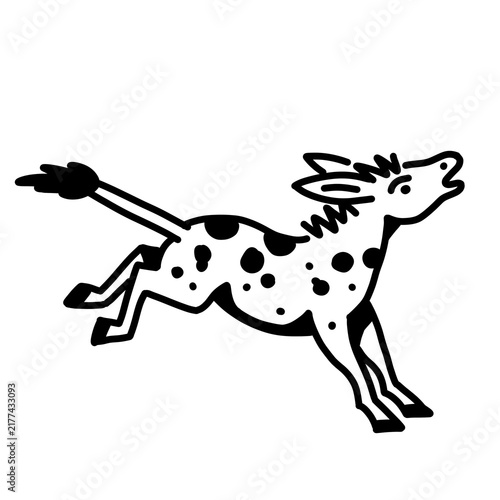 Foto Spotted unicorn leaping free, bold black line art, magical edgy fantasy creature