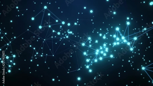 abstract digital network technology connection background with glowing cyan nodes bright plexus particle structure looping big data science communication design concept backdrop motion.