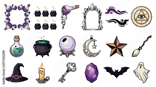Obraz na plátne Halloween Cute magical wizardry illustration set