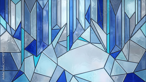 Abstract blue geometric stained glass pattern background