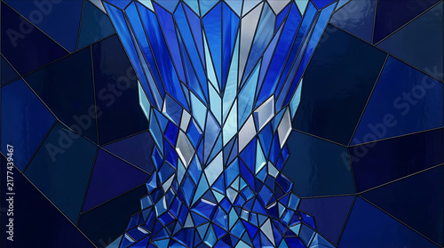 Abstract blue crystal shape with geometric glass shards