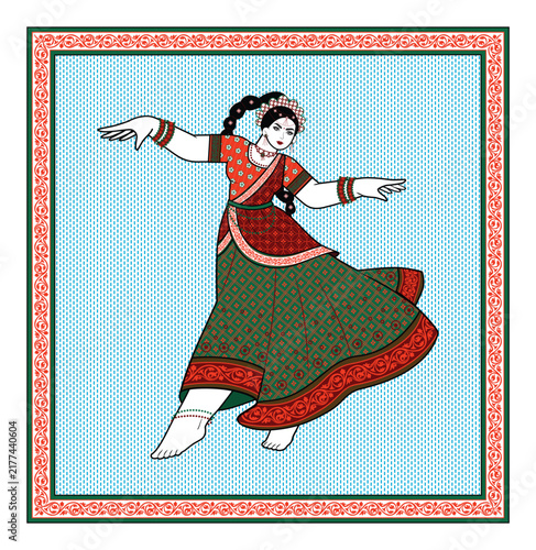 Indian traditional classical bharatnatyam dancer. Woman performing a classical dance pose. Kathak Dance in Traditional Dress.