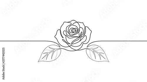 Minimalist single line art rose flower vector illustration in black and white, ideal for modern elegant branding.