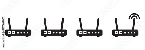 Fotografie Internet router device icons collection showing various hardware configurations for home network