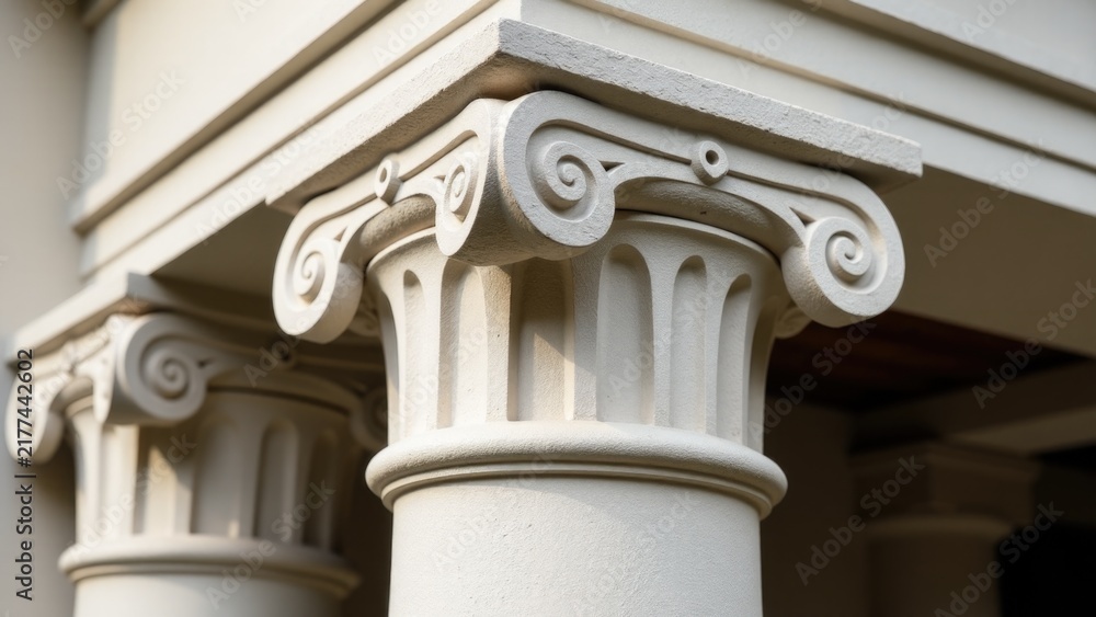 Naklejka premium A close up shot of a building with distinctive columns, suitable for use in architectural or design contexts