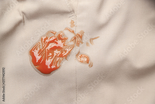 Obraz na płótnie red tomato ketchup stain on khaki fabric