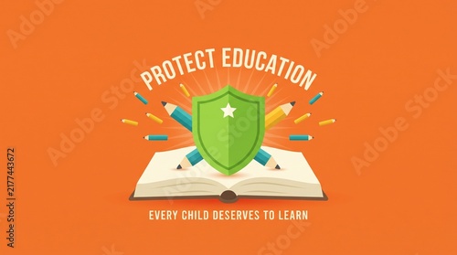 Protect education illustration with open book and pencils