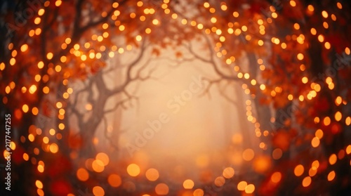 Warm Orange Bokeh Forest Background