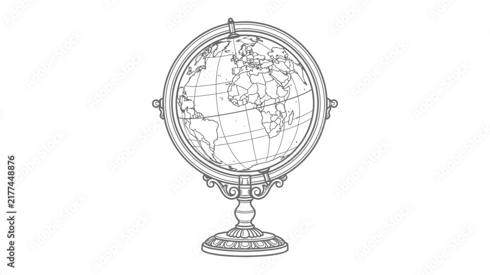 Obraz premium Vintage Globe: An elegant vintage globe stands proudly on an ornate stand, showcasing continents and oceans in exquisite detail. A classic piece that evokes a sense of exploration and learning.