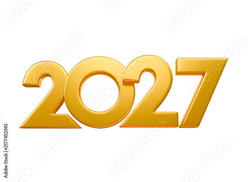 2027 gold 3D number text isolated on Transparent background, New Year concept