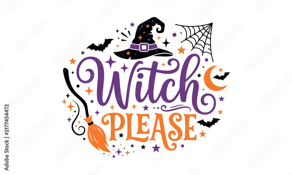 Naklejka premium Hellion t shirt striker design vector editable new 2026 Happy halloween witch please illustration with magic hat and broom isolated on transparent background, illustration