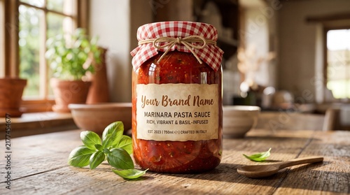 Rustic Pasta Sauce Jar with Fresh Basil