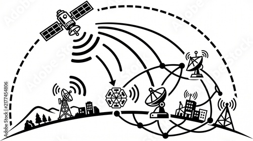 Canvastavla Satellite communication network icon, global telecommunication system illustrati