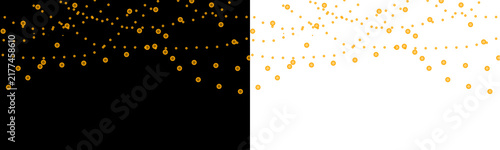 Abstract golden dotted dripping pattern on black and white backgrounds luxury decorative glowing light border element graphic design set