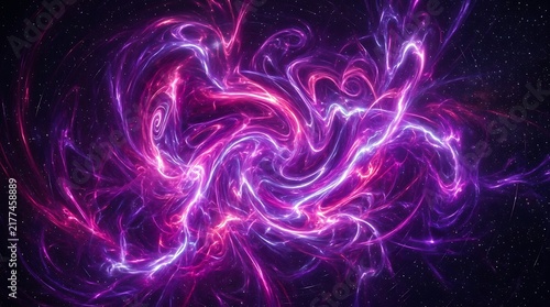Vibrant purple and pink abstract energy swirls fractal background.