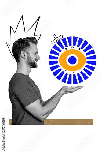 Fotografía Vertical art creative trend collage of happy man show eyeball stare esoteric occ