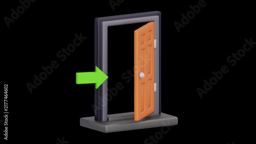 Open Door Entrance with Green Arrow | Alpha Channel