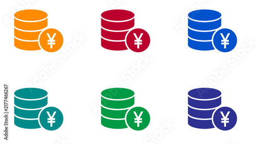 Yen Database Icon Set Financial Data Storage in Six Colors