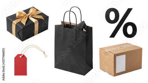Black Friday Sale Shopping Elements Pack with Gift Box and Shopping Bag