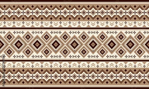 Seamless brown and cream tribal geometric pattern with diamond motifs and ethnic ornamental borders.